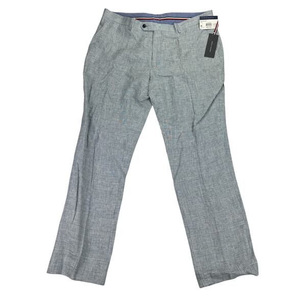 Tommy Hilfiger Mens Modern Fit Linen Plaid Stretch Suit Pants Blue White 38x32 - Picture 1 of 4